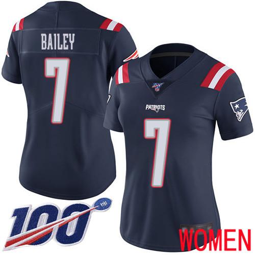 New England Patriots Football #7 100th Season Rush Vapor Limited Navy Blue Women Jake Bailey NFL Jersey